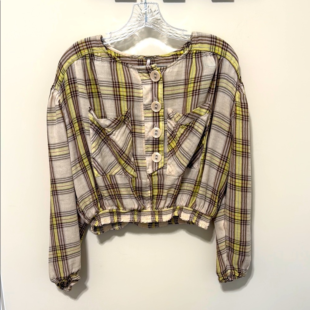 Free People Women’s It’s The Good Life Plaid Button-Up Cropped Top / Size S